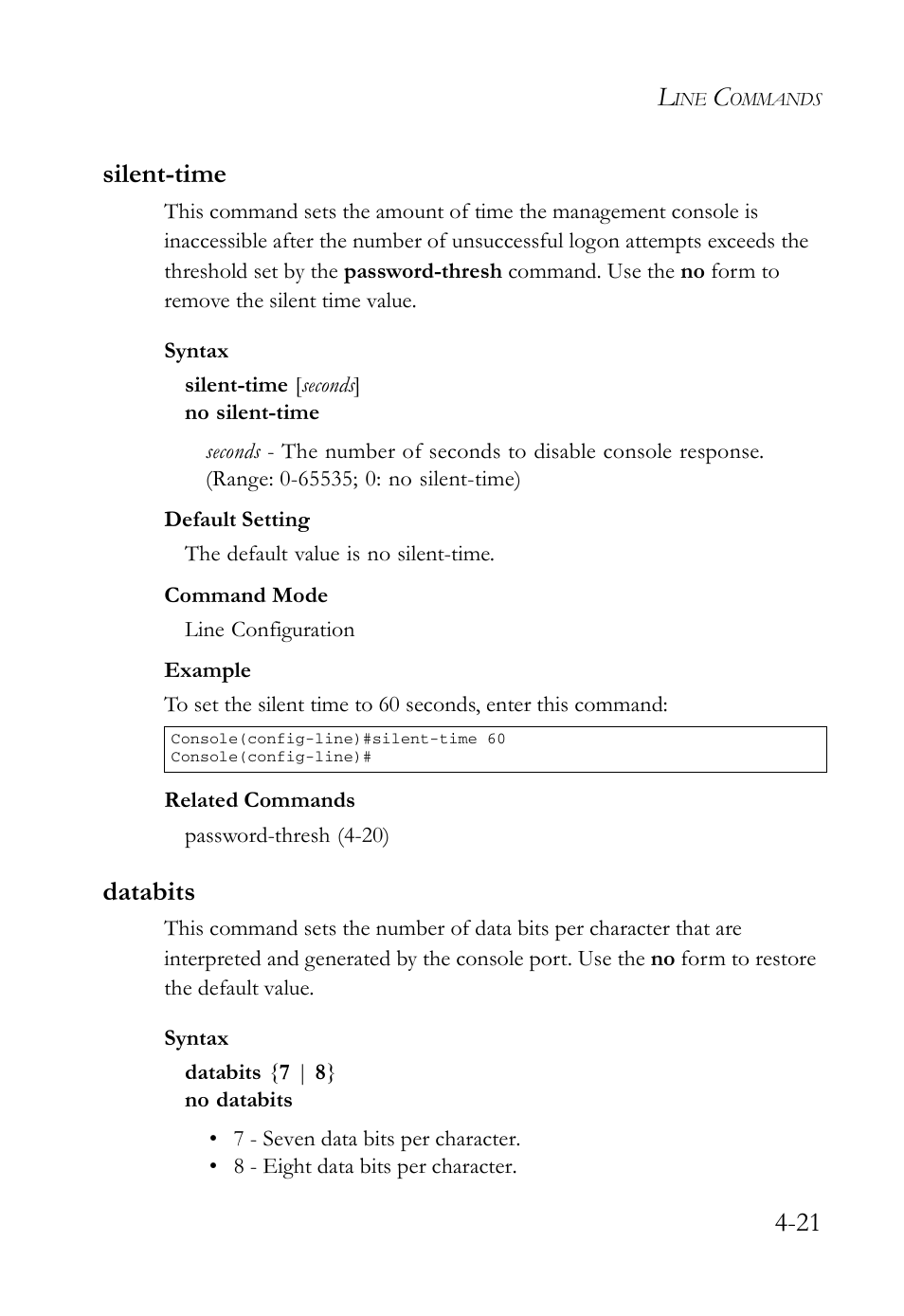 Silent-time, Databits, Silent-time -21 databits -21 | 21 silent-time | SMC Networks SMC Tiger 10/100 SMC6128L2 User Manual | Page 321 / 606