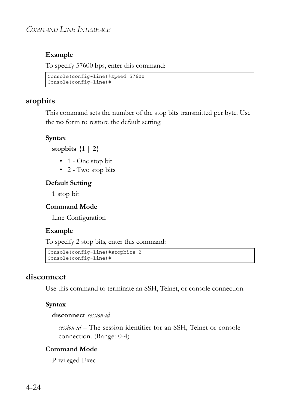 Stopbits, Disconnect, Stopbits -24 disconnect -24 | SMC Networks SMC Tiger 10/100 SMC6128L2 User Manual | Page 324 / 606