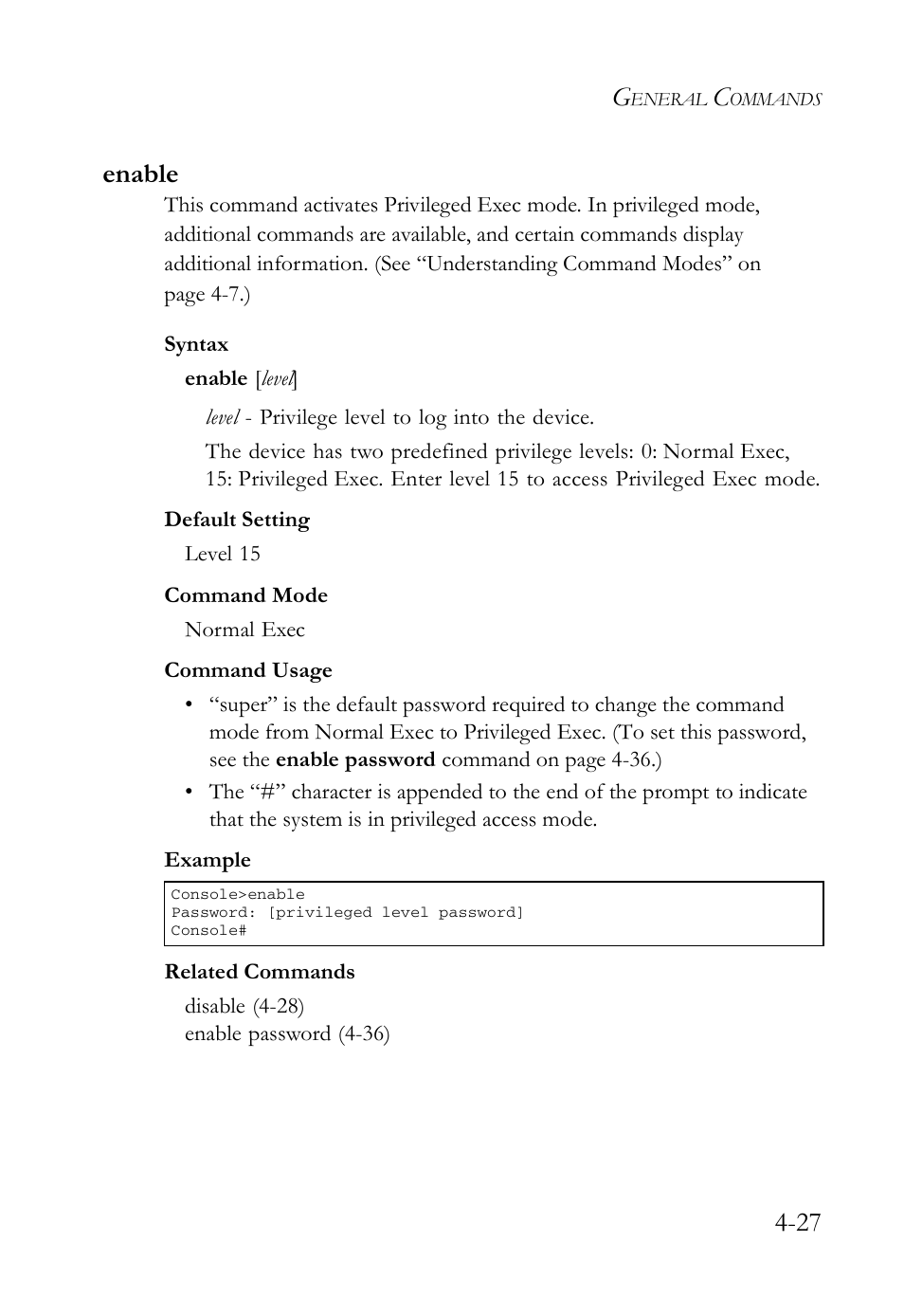 Enable, Enable -27, 27 enable | SMC Networks SMC Tiger 10/100 SMC6128L2 User Manual | Page 327 / 606