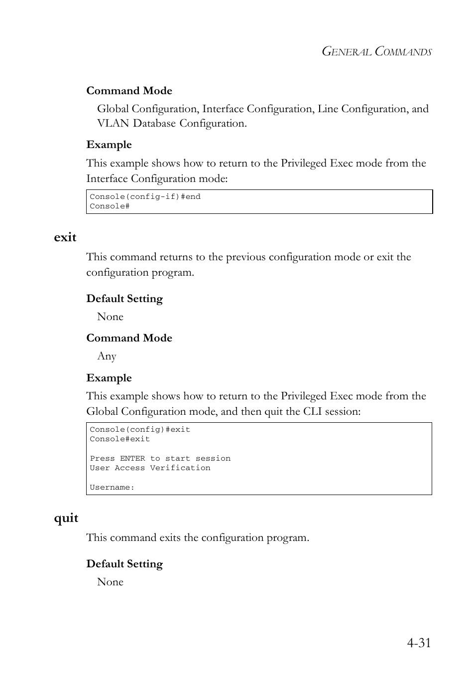 Exit, Quit, Exit -31 | Quit -31 | SMC Networks SMC Tiger 10/100 SMC6128L2 User Manual | Page 331 / 606