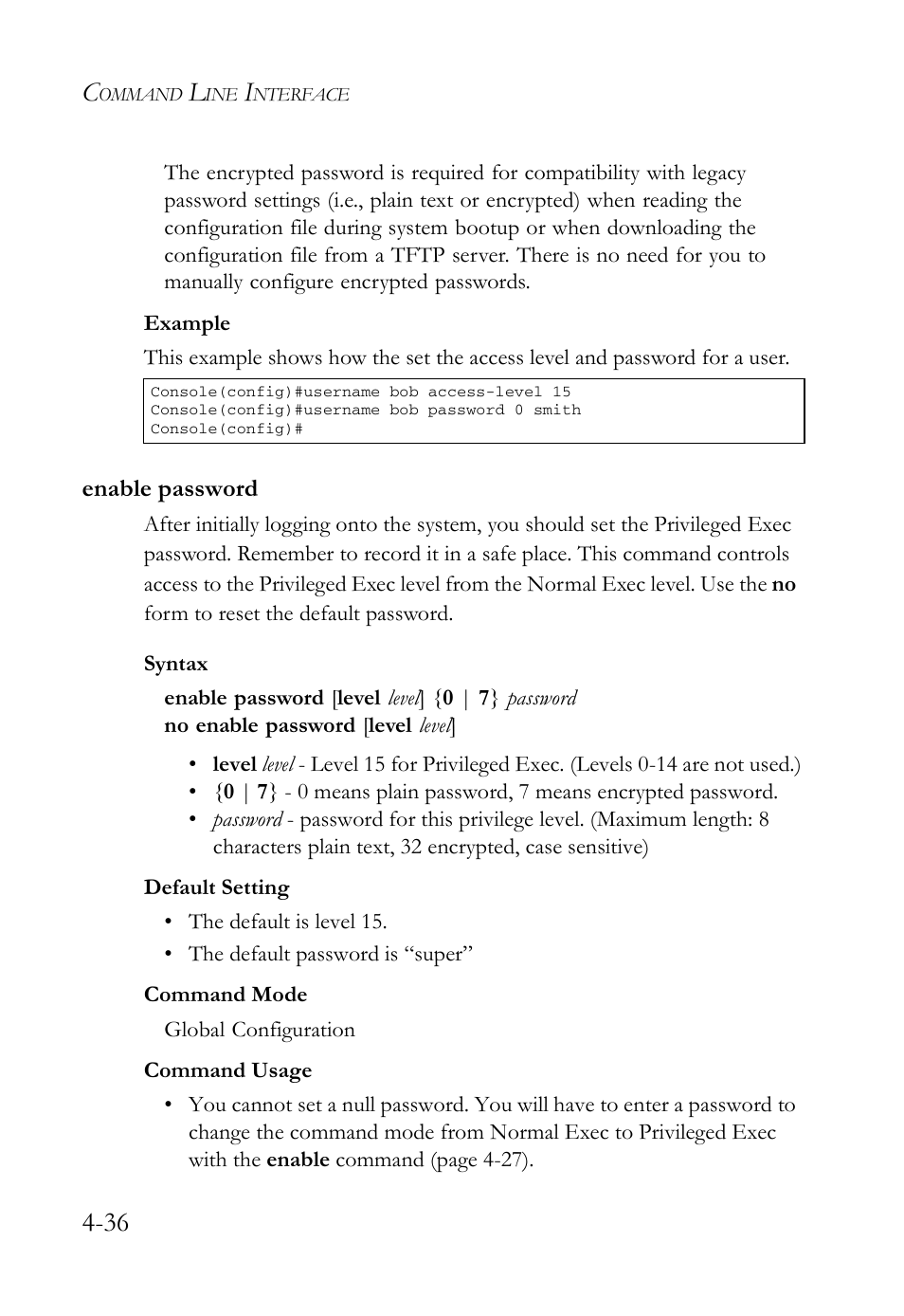 Enable password, Enable password -36, Ge 4-36.) | Enable password (4-36) | SMC Networks SMC Tiger 10/100 SMC6128L2 User Manual | Page 336 / 606