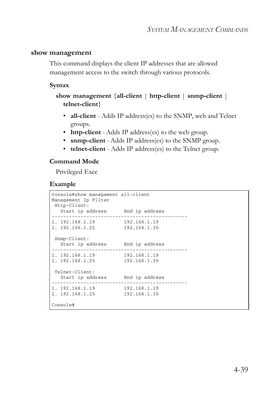 Show management, Show management -39 | SMC Networks SMC Tiger 10/100 SMC6128L2 User Manual | Page 339 / 606