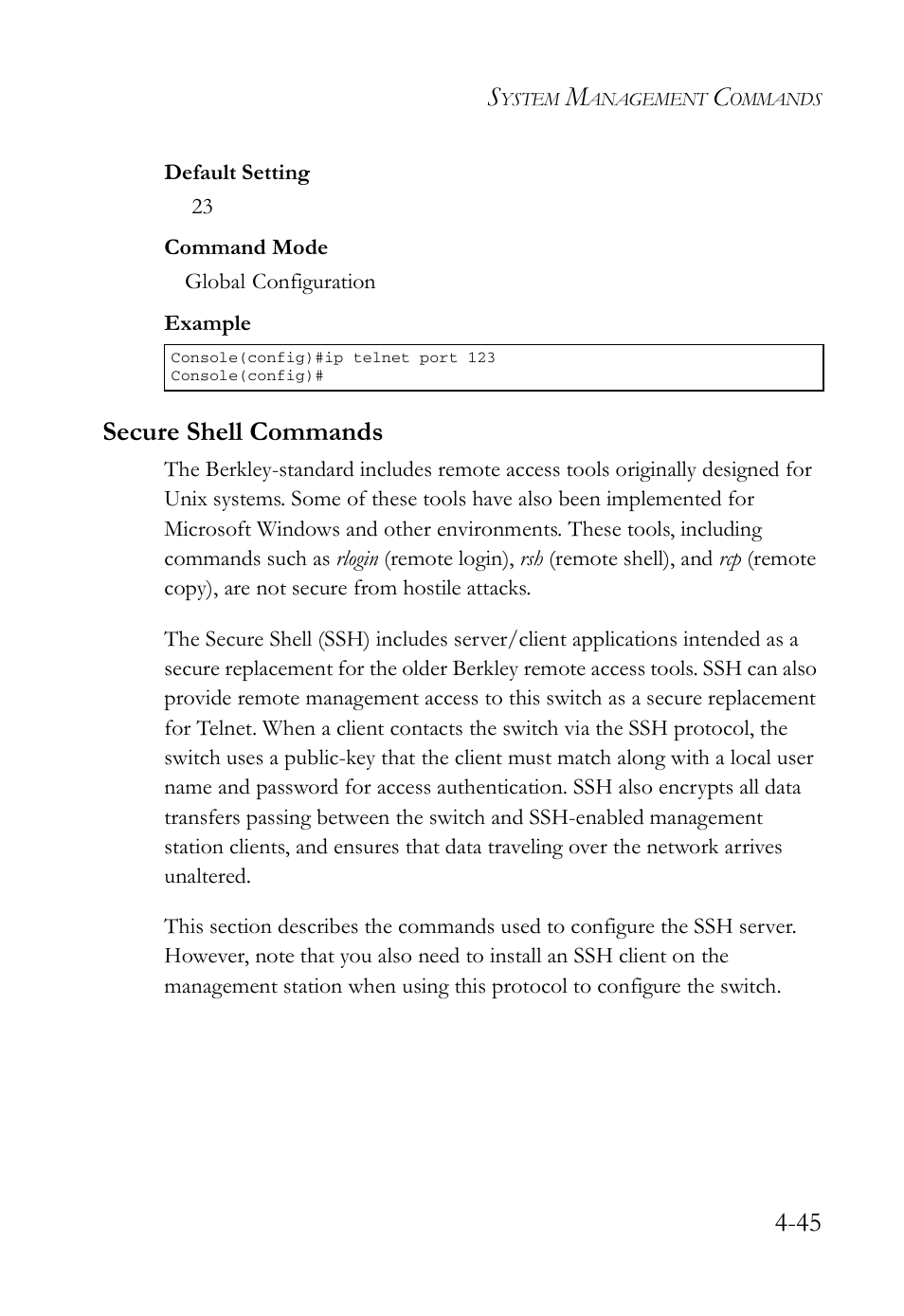 Secure shell commands, Secure shell commands -45 | SMC Networks SMC Tiger 10/100 SMC6128L2 User Manual | Page 345 / 606