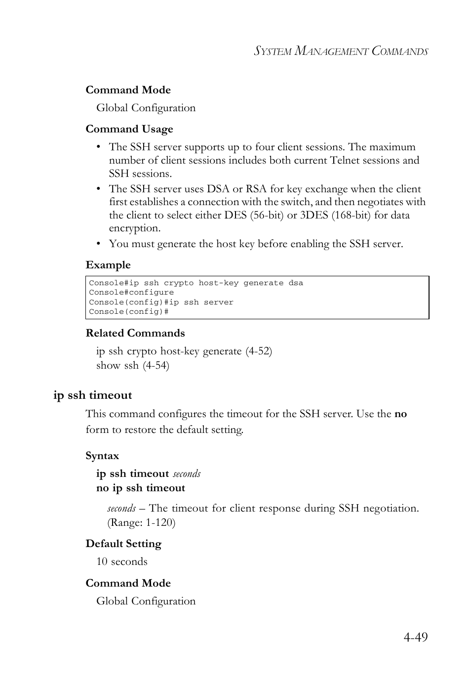 Ip ssh timeout, Ip ssh timeout -49 | SMC Networks SMC Tiger 10/100 SMC6128L2 User Manual | Page 349 / 606