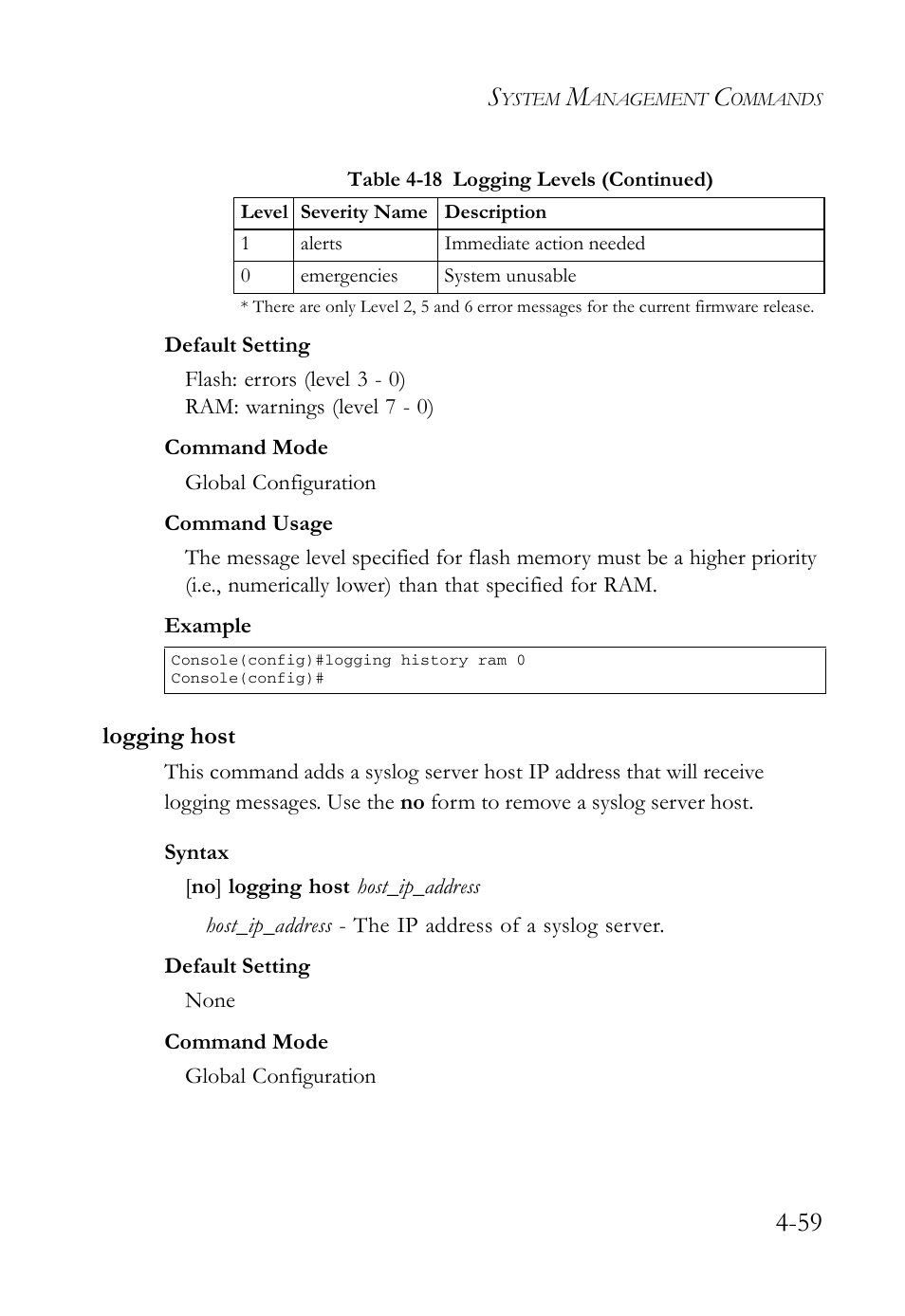 Logging host, Logging host -59 | SMC Networks SMC Tiger 10/100 SMC6128L2 User Manual | Page 359 / 606