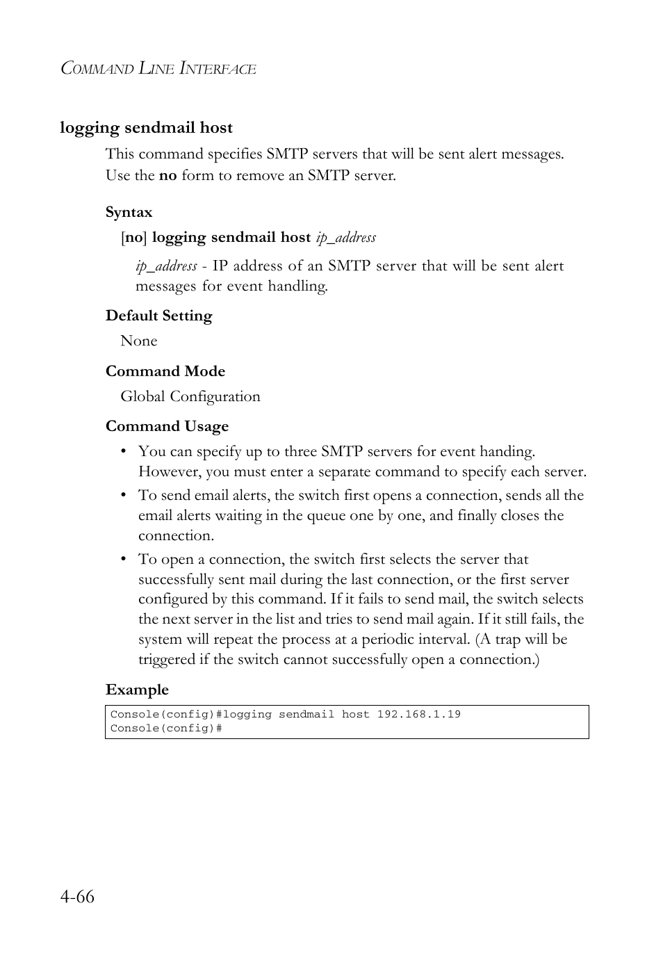 Logging sendmail host, Logging sendmail host -66 | SMC Networks SMC Tiger 10/100 SMC6128L2 User Manual | Page 366 / 606