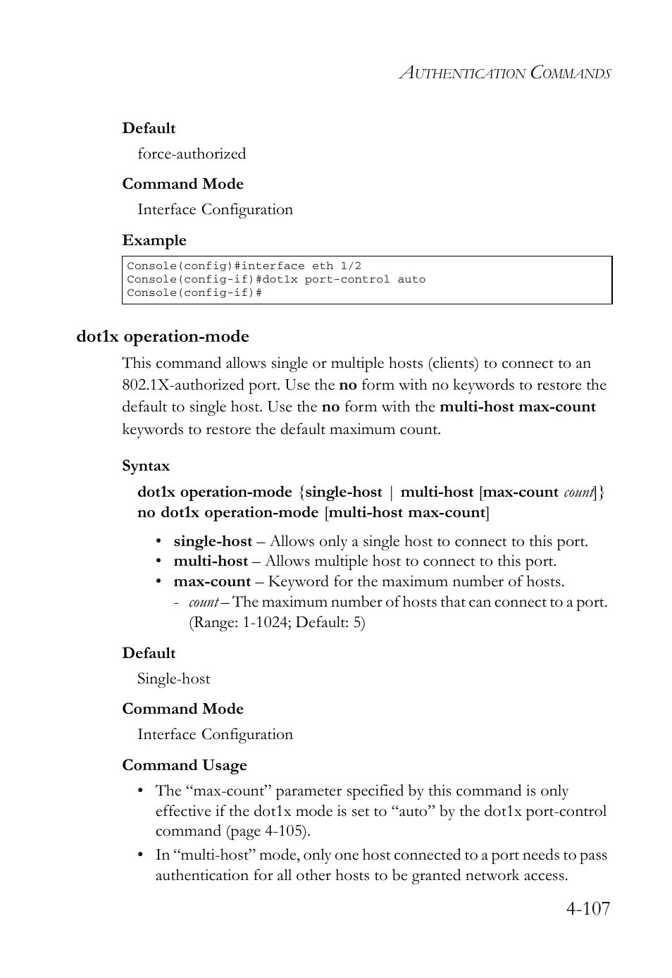 Dot1x operation-mode, Dot1x operation-mode -107 | SMC Networks SMC Tiger 10/100 SMC6128L2 User Manual | Page 407 / 606