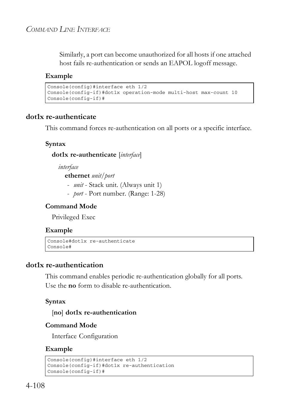 Dot1x re-authenticate, Dot1x re-authentication | SMC Networks SMC Tiger 10/100 SMC6128L2 User Manual | Page 408 / 606