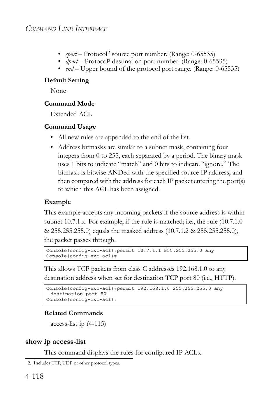 Show ip access-list, Show ip access-list -118 | SMC Networks SMC Tiger 10/100 SMC6128L2 User Manual | Page 418 / 606