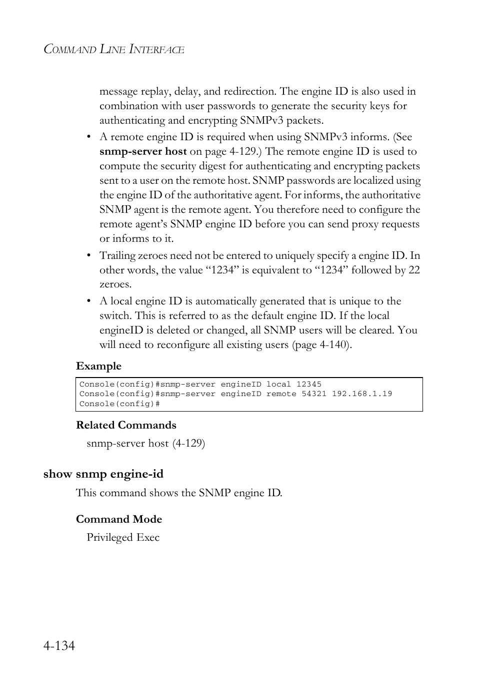 Show snmp engine-id, Show snmp engine-id -134 | SMC Networks SMC Tiger 10/100 SMC6128L2 User Manual | Page 434 / 606