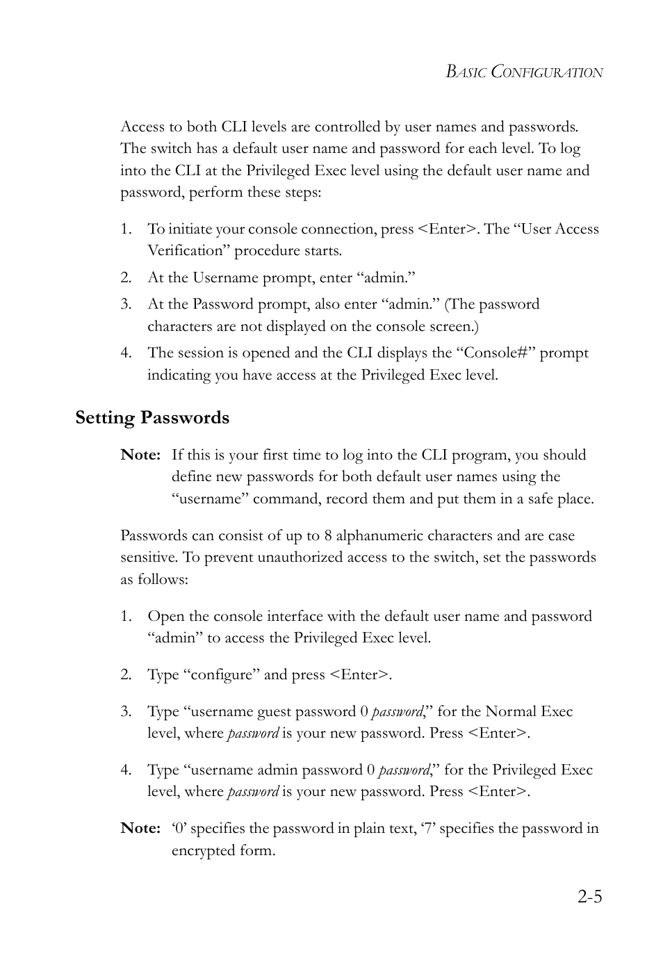 Setting passwords, Setting passwords -5 | SMC Networks SMC Tiger 10/100 SMC6128L2 User Manual | Page 45 / 606