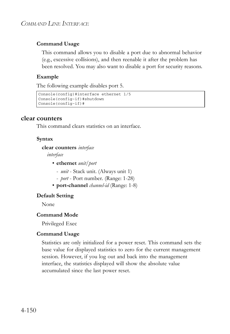 Clear counters, Clear counters -150 | SMC Networks SMC Tiger 10/100 SMC6128L2 User Manual | Page 450 / 606