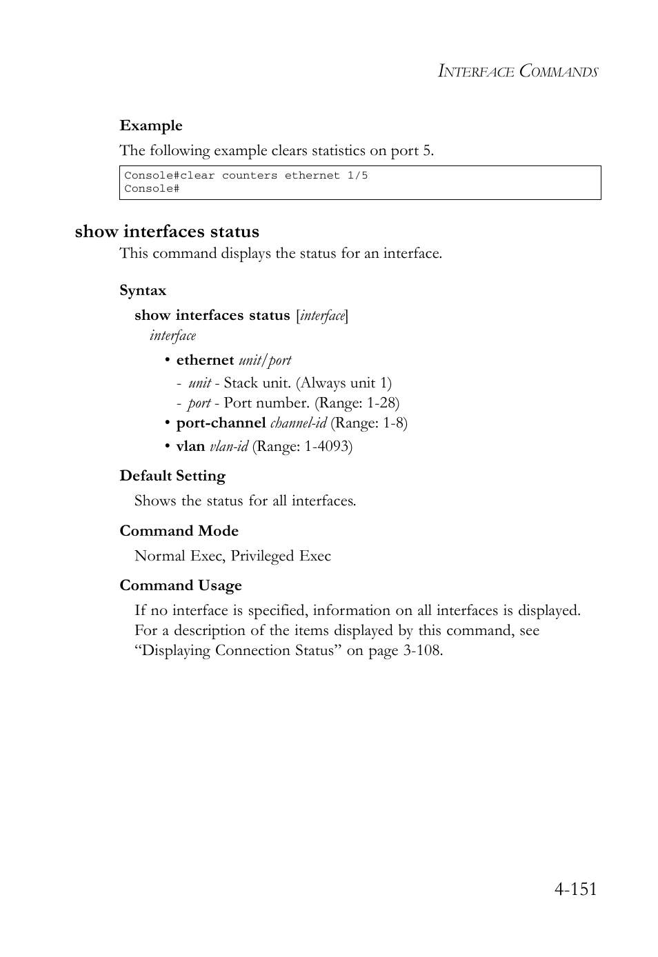 Show interfaces status, Show interfaces status -151 | SMC Networks SMC Tiger 10/100 SMC6128L2 User Manual | Page 451 / 606