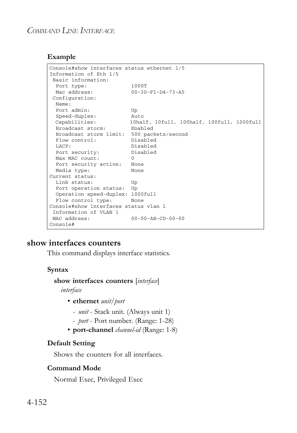 Show interfaces counters, Show interfaces counters -152 | SMC Networks SMC Tiger 10/100 SMC6128L2 User Manual | Page 452 / 606