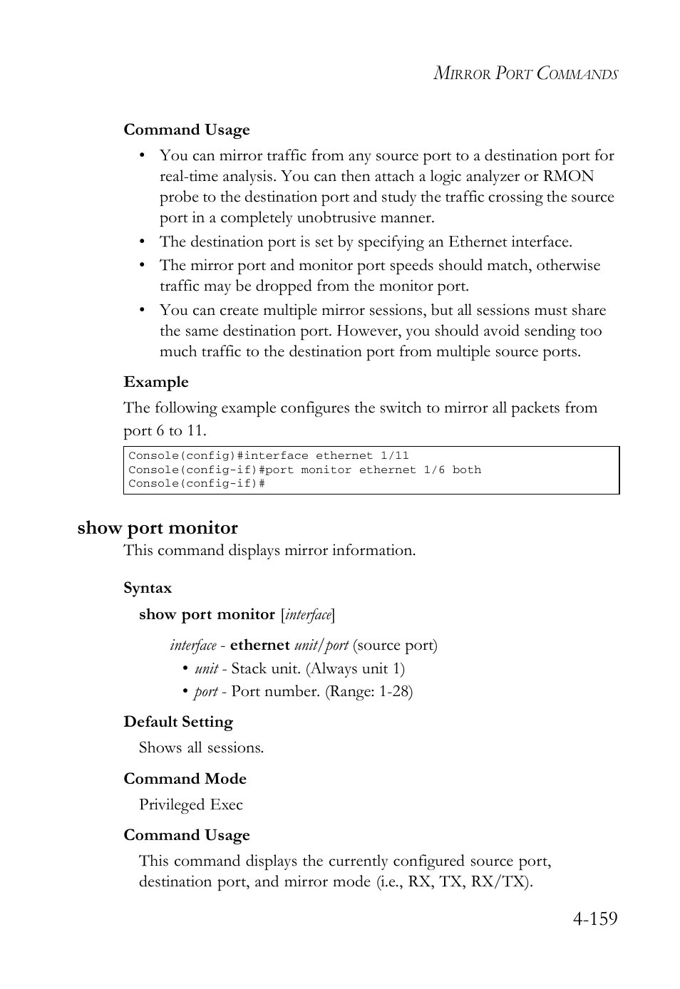 Show port monitor, Show port monitor -159 | SMC Networks SMC Tiger 10/100 SMC6128L2 User Manual | Page 459 / 606