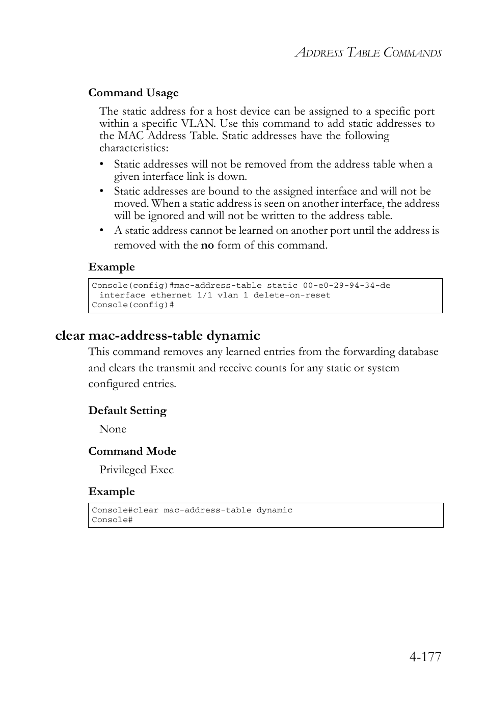 Clear mac-address-table dynamic, Clear mac-address-table dynamic -177 | SMC Networks SMC Tiger 10/100 SMC6128L2 User Manual | Page 477 / 606
