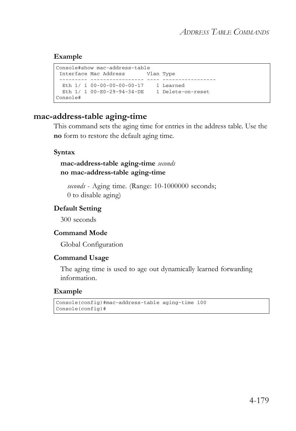 Mac-address-table aging-time, Mac-address-table aging-time -179 | SMC Networks SMC Tiger 10/100 SMC6128L2 User Manual | Page 479 / 606