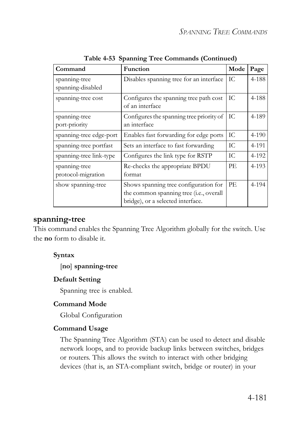 Spanning-tree, Spanning-tree -181, 181 spanning-tree | SMC Networks SMC Tiger 10/100 SMC6128L2 User Manual | Page 481 / 606