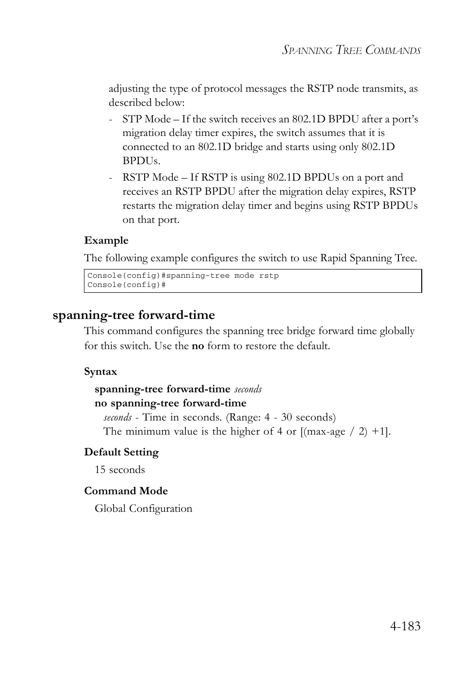 Spanning-tree forward-time, Spanning-tree forward-time -183 | SMC Networks SMC Tiger 10/100 SMC6128L2 User Manual | Page 483 / 606