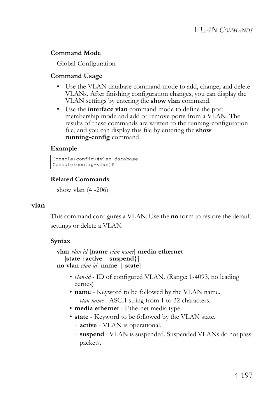 Vlan, Vlan -197, Vlan c | SMC Networks SMC Tiger 10/100 SMC6128L2 User Manual | Page 497 / 606