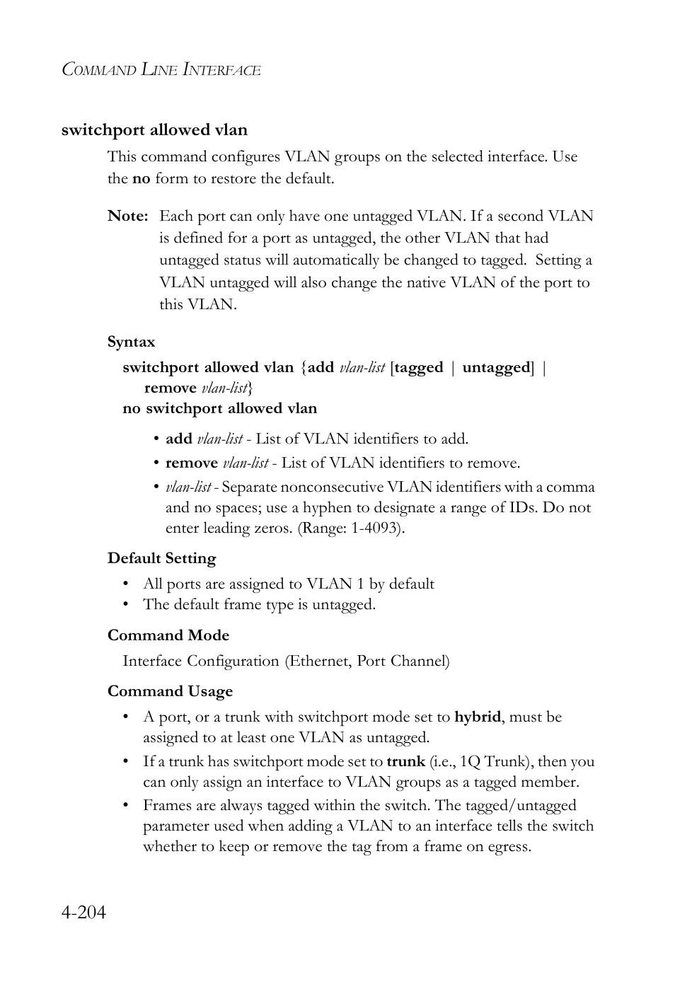 Switchport allowed vlan, Switchport allowed vlan -204, E 4-204) | SMC Networks SMC Tiger 10/100 SMC6128L2 User Manual | Page 504 / 606