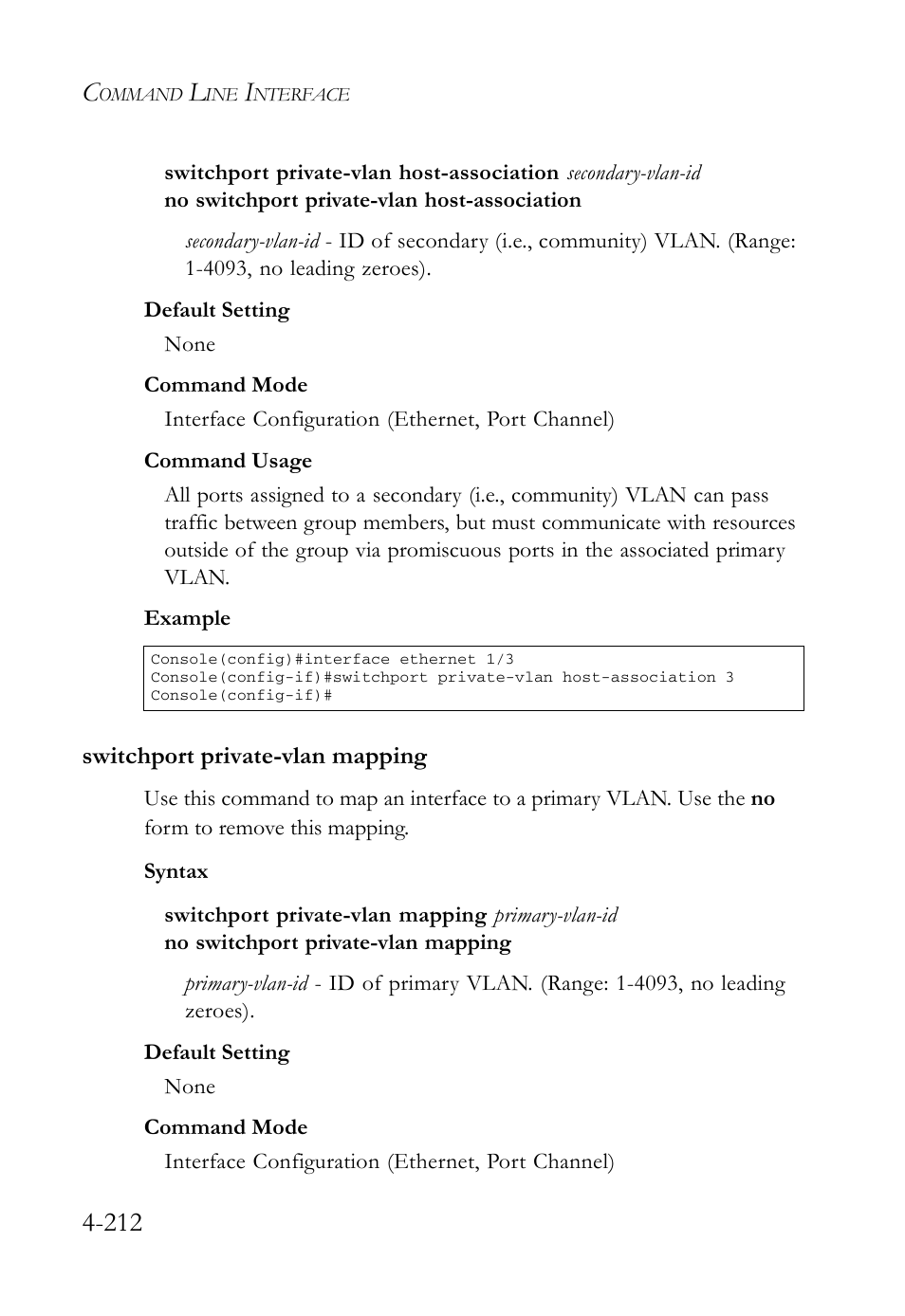 Switchport private-vlan mapping, Switchport private-vlan mapping -212 | SMC Networks SMC Tiger 10/100 SMC6128L2 User Manual | Page 512 / 606