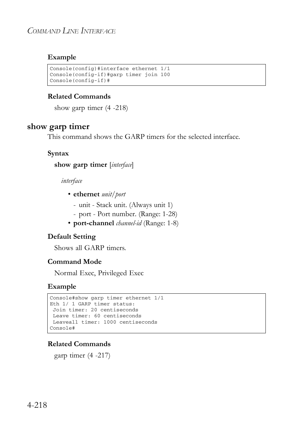 Show garp timer, Show garp timer -218 | SMC Networks SMC Tiger 10/100 SMC6128L2 User Manual | Page 518 / 606