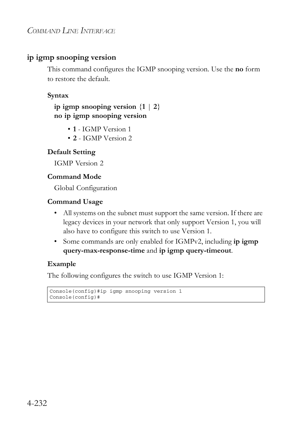 Ip igmp snooping version, Ip igmp snooping version -232 | SMC Networks SMC Tiger 10/100 SMC6128L2 User Manual | Page 532 / 606