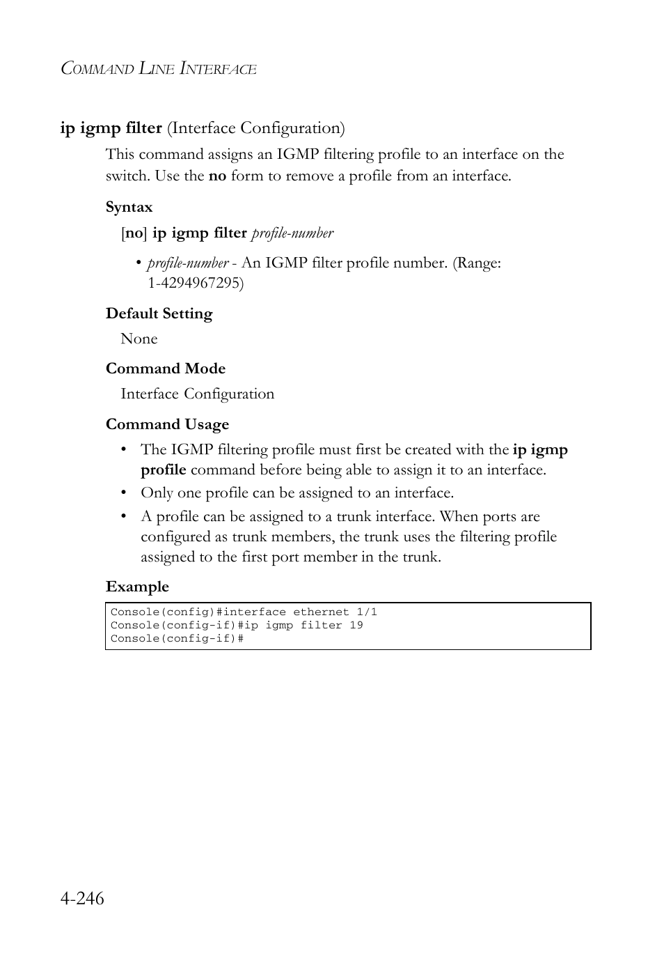 Ip igmp filter (interface configuration), Ip igmp filter (interface configuration) -246 | SMC Networks SMC Tiger 10/100 SMC6128L2 User Manual | Page 546 / 606