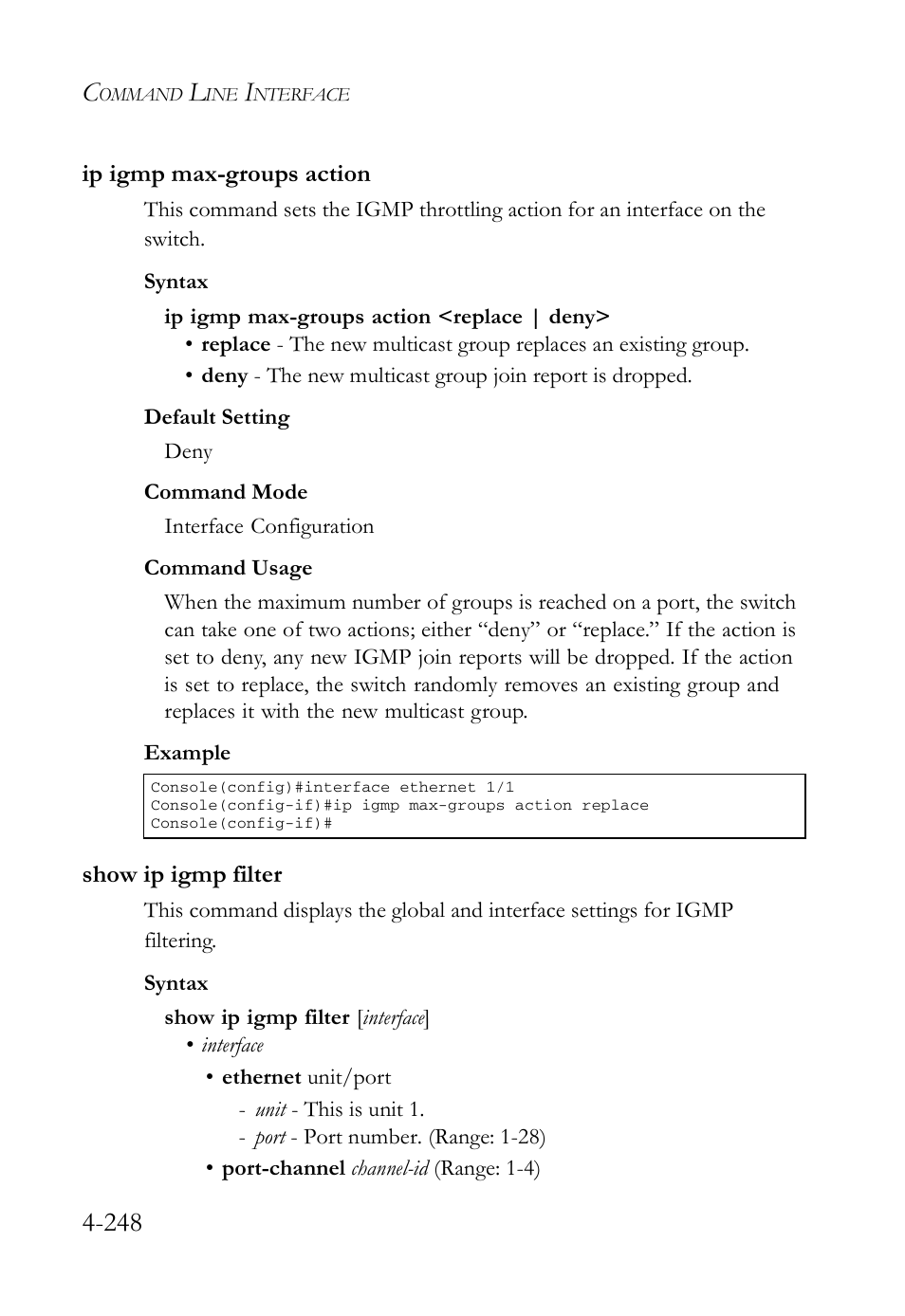 Ip igmp max-groups action, Show ip igmp filter | SMC Networks SMC Tiger 10/100 SMC6128L2 User Manual | Page 548 / 606