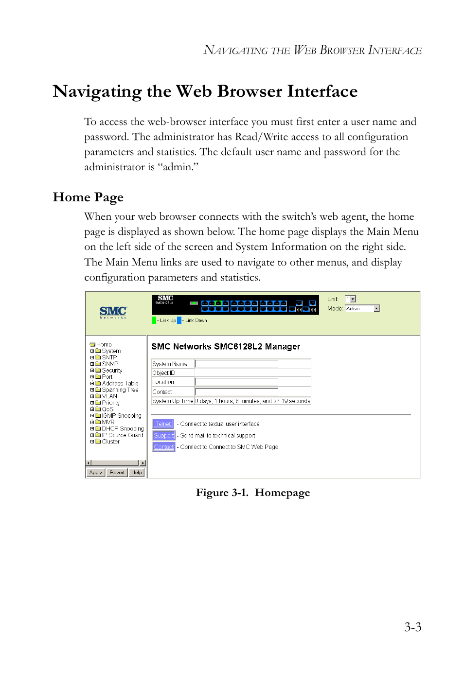 Navigating the web browser interface, Navigating the web browser interface -3, Figure 3-1 | SMC Networks SMC Tiger 10/100 SMC6128L2 User Manual | Page 57 / 606