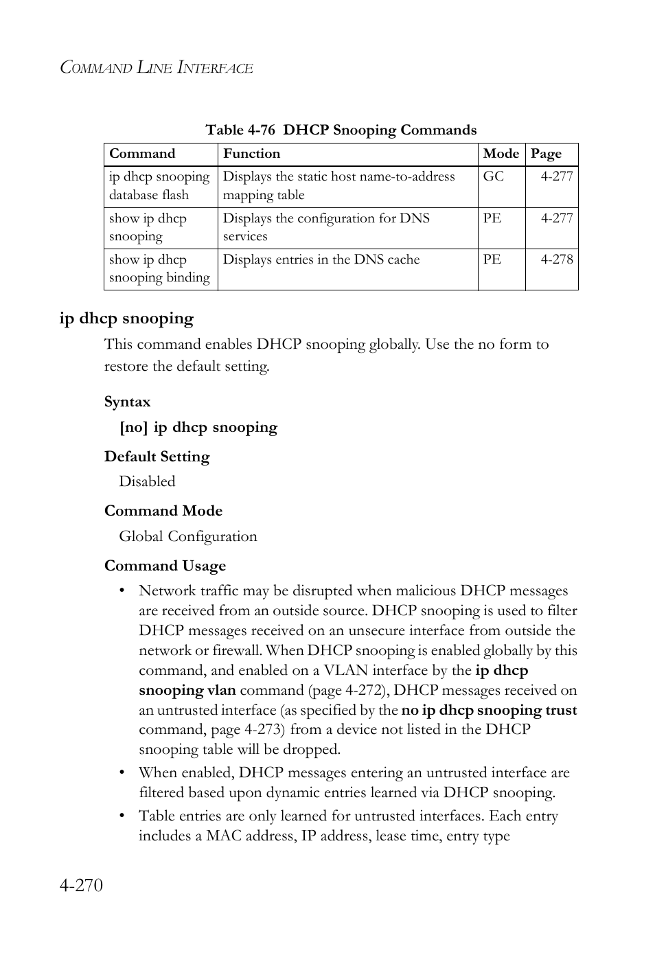 Ip dhcp snooping, Ip dhcp snooping -270, Age 4-270) | Ip dhcp snooping (4 -270) | SMC Networks SMC Tiger 10/100 SMC6128L2 User Manual | Page 570 / 606