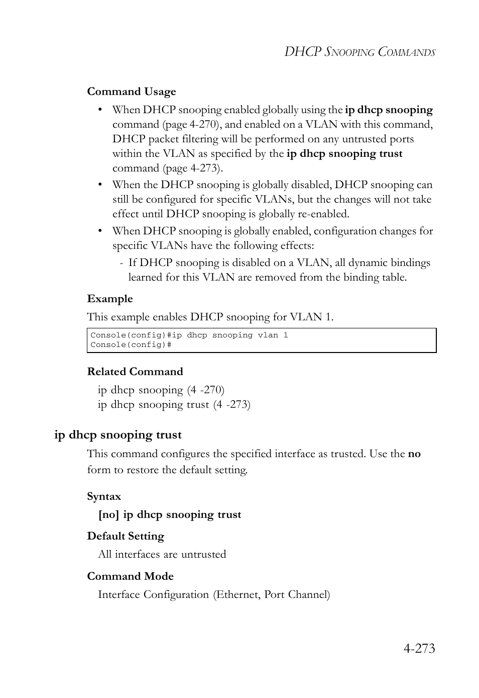 Ip dhcp snooping trust, Ip dhcp snooping trust -273, Dhcp s | SMC Networks SMC Tiger 10/100 SMC6128L2 User Manual | Page 573 / 606