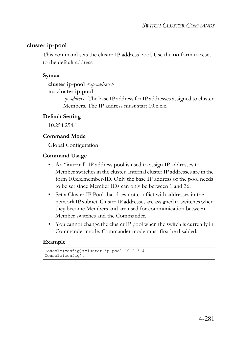 Cluster ip-pool, Cluster ip-pool -281 | SMC Networks SMC Tiger 10/100 SMC6128L2 User Manual | Page 581 / 606