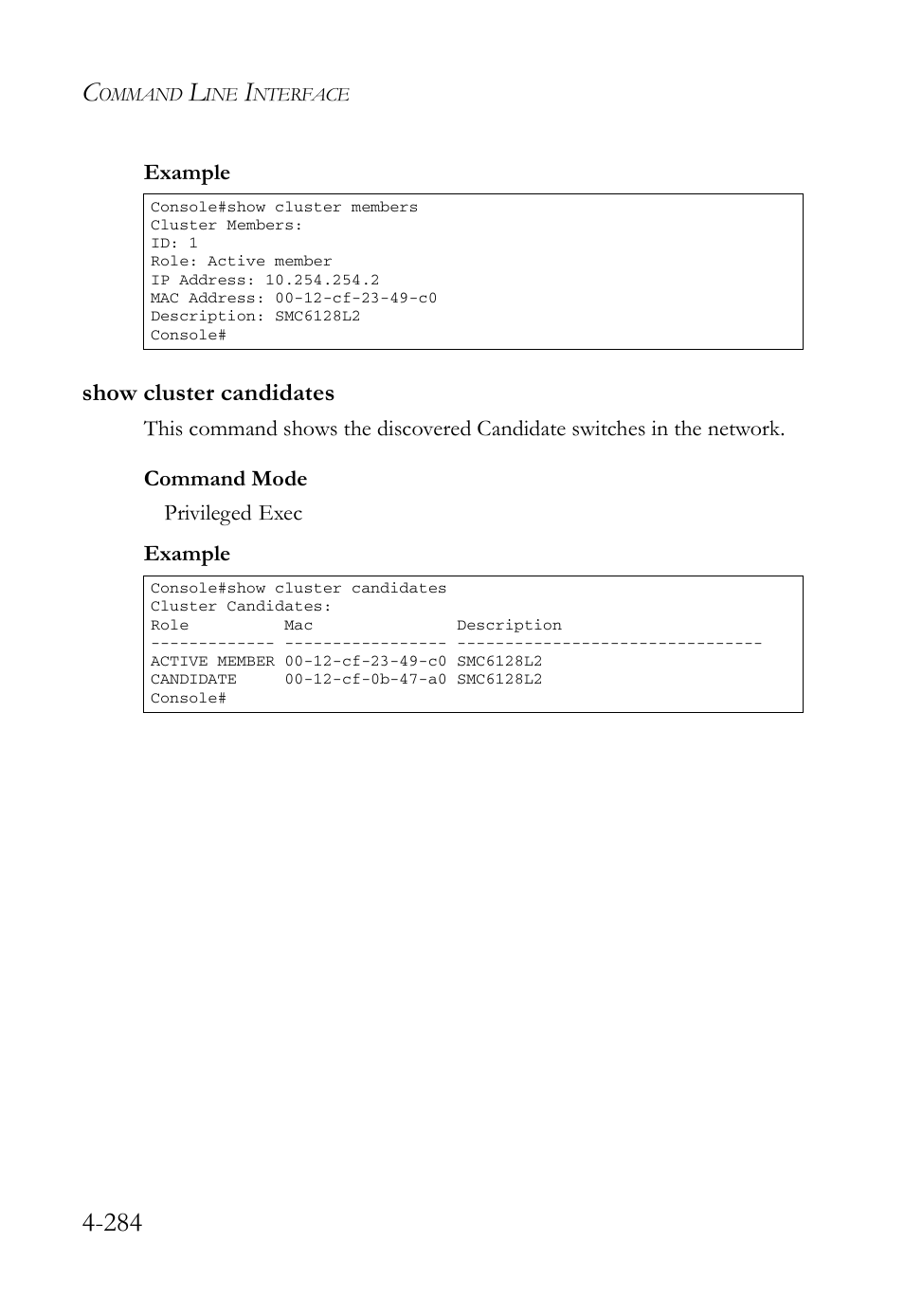 Show cluster candidates, Show cluster candidates -284 | SMC Networks SMC Tiger 10/100 SMC6128L2 User Manual | Page 584 / 606