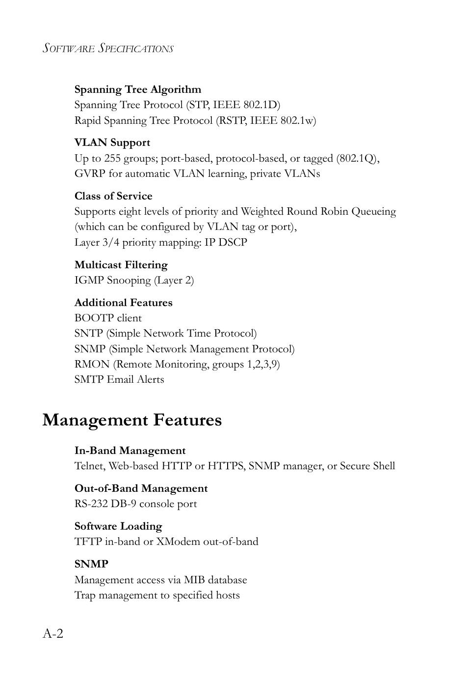 Management features | SMC Networks SMC Tiger 10/100 SMC6128L2 User Manual | Page 586 / 606