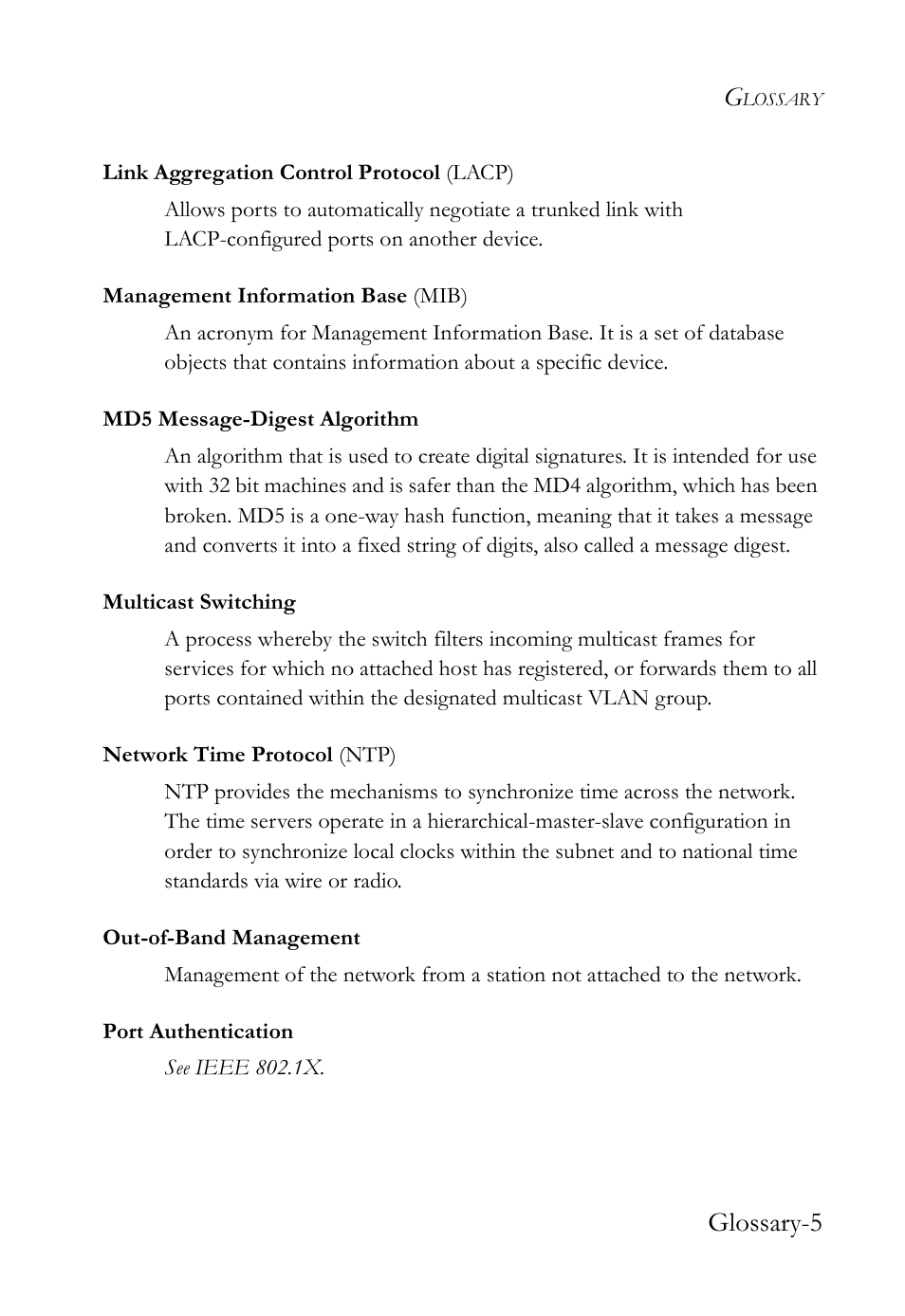 Glossary-5 | SMC Networks SMC Tiger 10/100 SMC6128L2 User Manual | Page 597 / 606