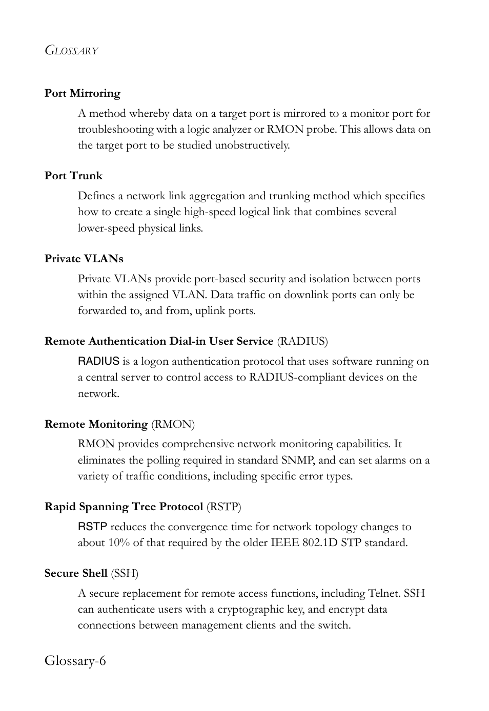 Glossary-6 | SMC Networks SMC Tiger 10/100 SMC6128L2 User Manual | Page 598 / 606