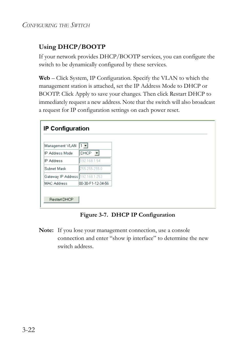 Using dhcp/bootp, Using dhcp/bootp -22, Figure 3-7 | Dhcp ip configuration -22 | SMC Networks SMC Tiger 10/100 SMC6128L2 User Manual | Page 76 / 606