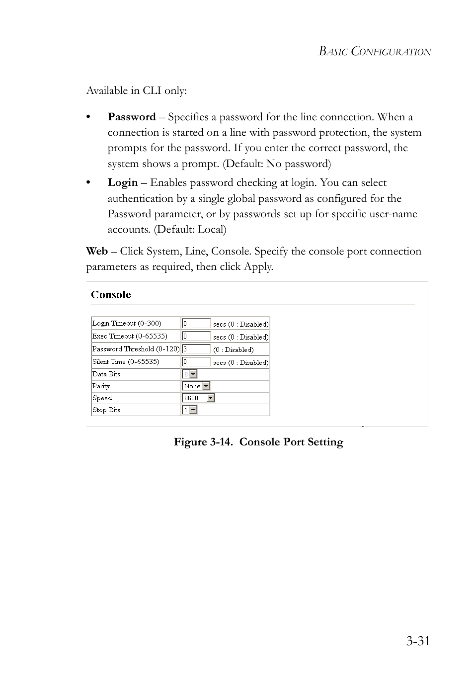 Figure 3-14. console port setting -31 | SMC Networks SMC Tiger 10/100 SMC6128L2 User Manual | Page 85 / 606