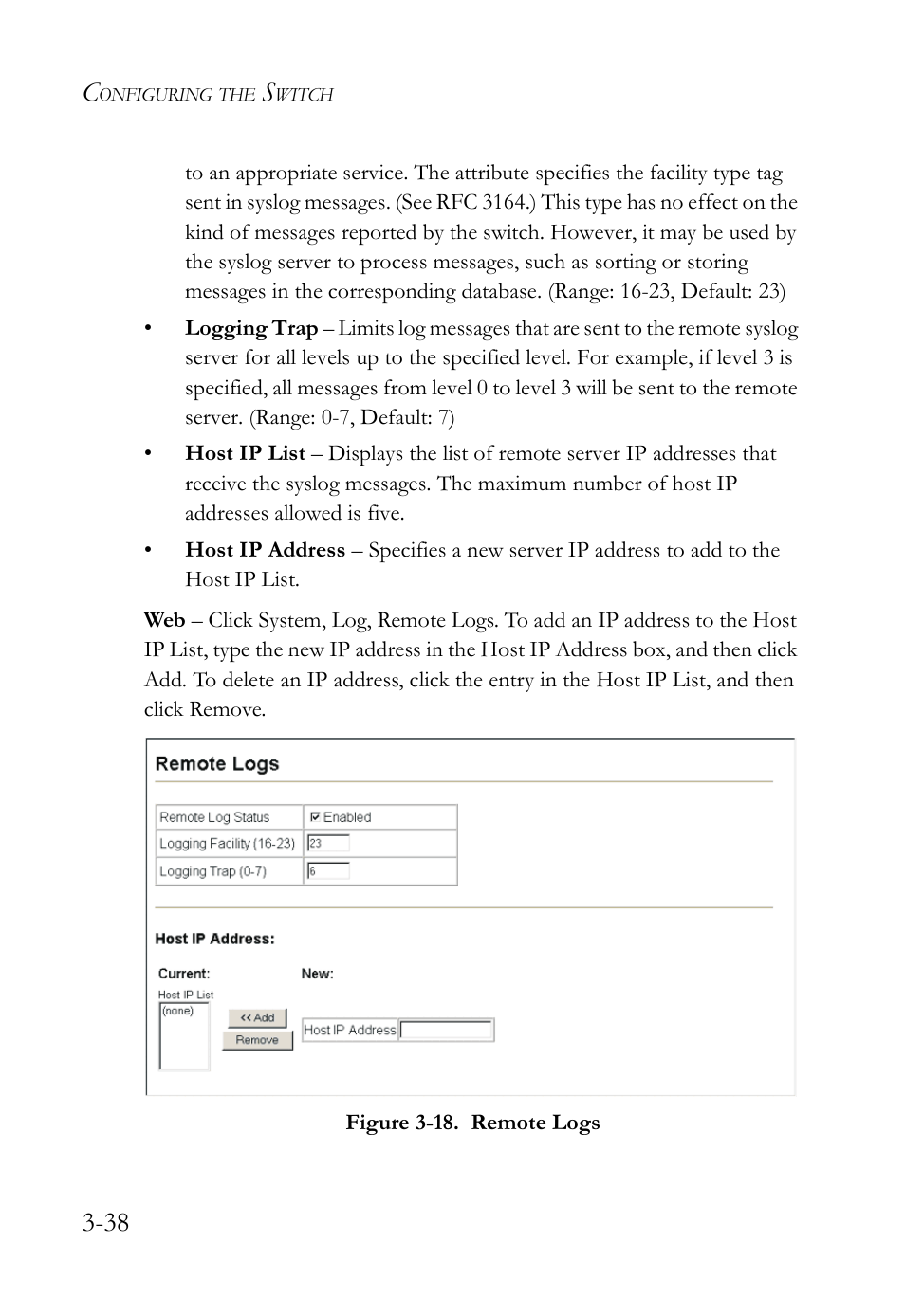 Figure 3-18. remote logs -38 | SMC Networks SMC Tiger 10/100 SMC6128L2 User Manual | Page 92 / 606