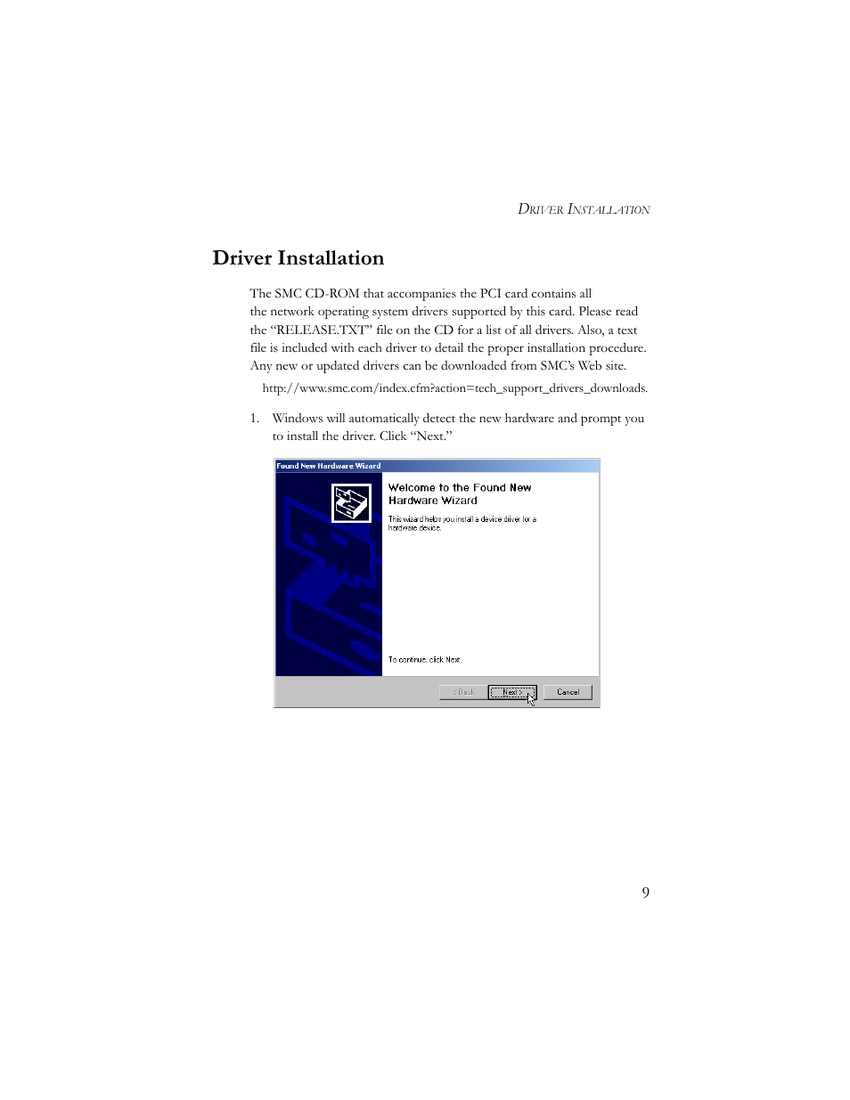 Driver installation | SMC Networks 10/100 Mbps User Manual | Page 19 / 54