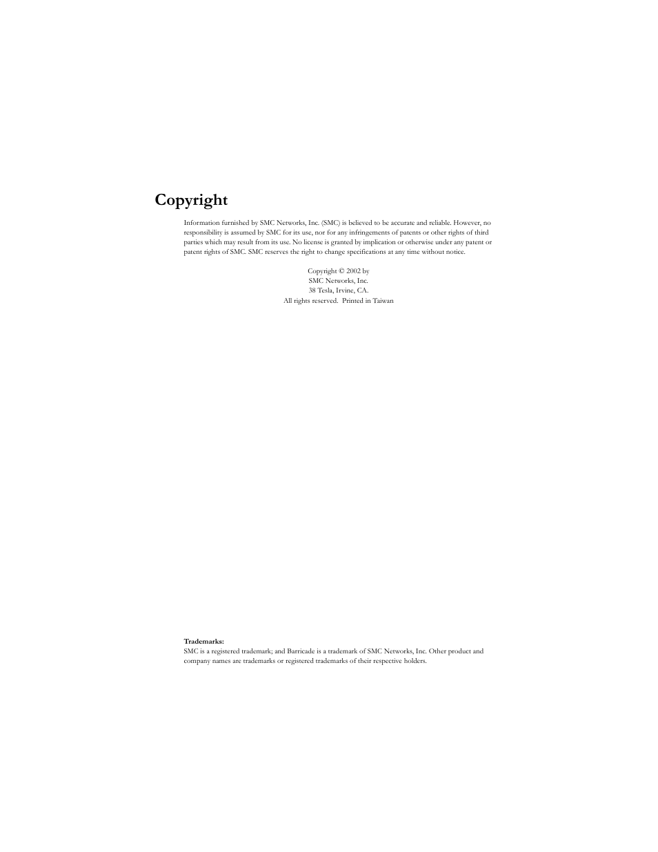Copyright | SMC Networks 10/100 Mbps User Manual | Page 4 / 54