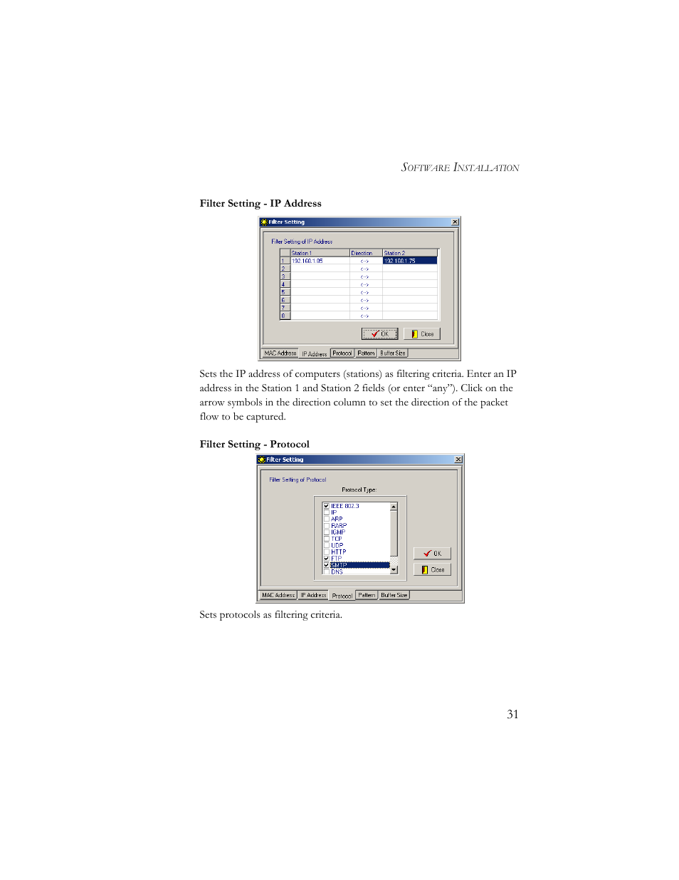 Filter setting - ip address, Filter setting - protocol | SMC Networks 10/100 Mbps User Manual | Page 41 / 54