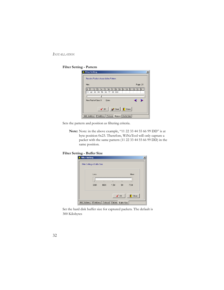 Filter setting - pattern, Filter setting - buffer size | SMC Networks 10/100 Mbps User Manual | Page 42 / 54