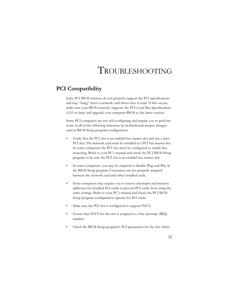 Troubleshooting, Pci compatibility, Roubleshooting | SMC Networks 10/100 Mbps User Manual | Page 45 / 54