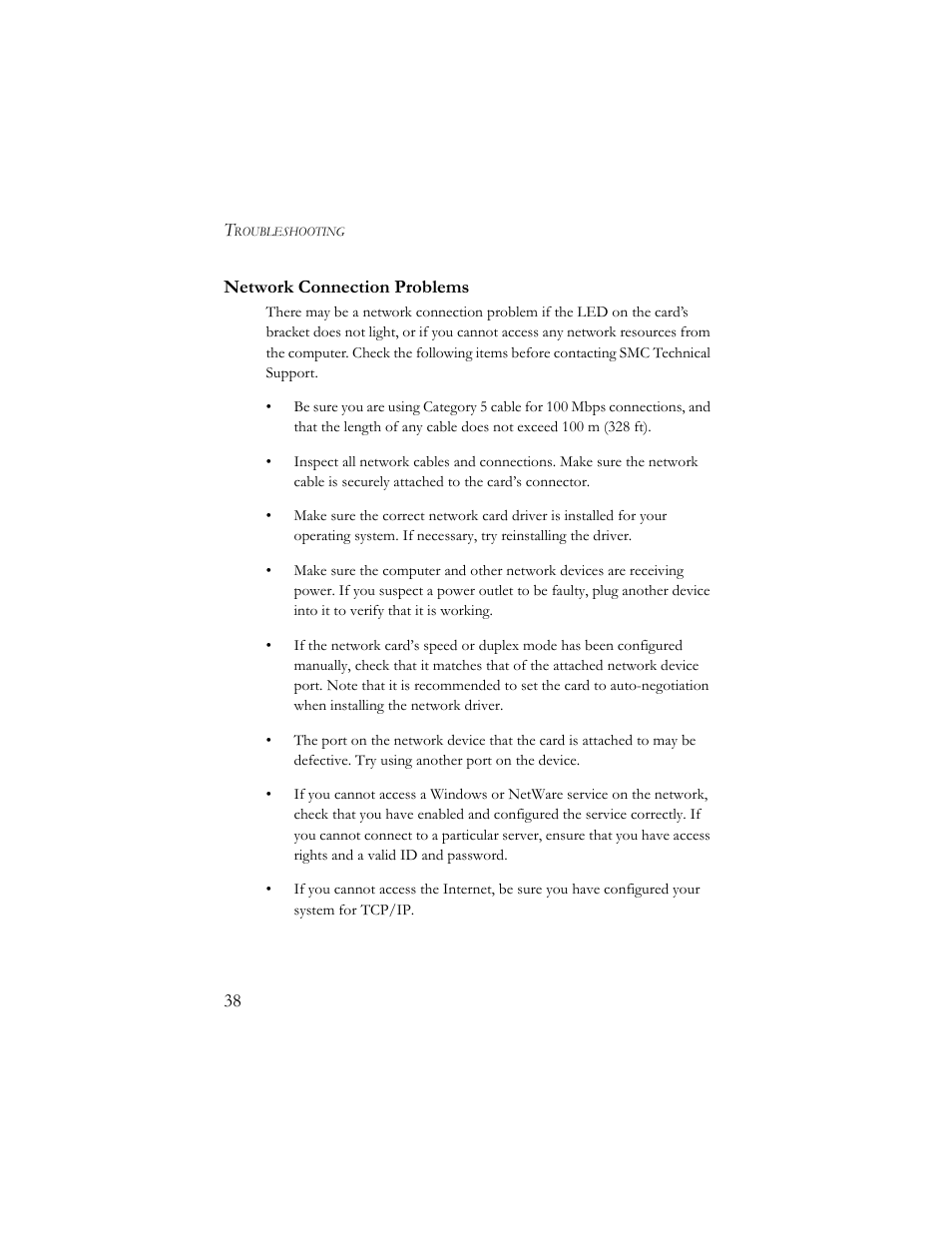 Network connection problems | SMC Networks 10/100 Mbps User Manual | Page 48 / 54