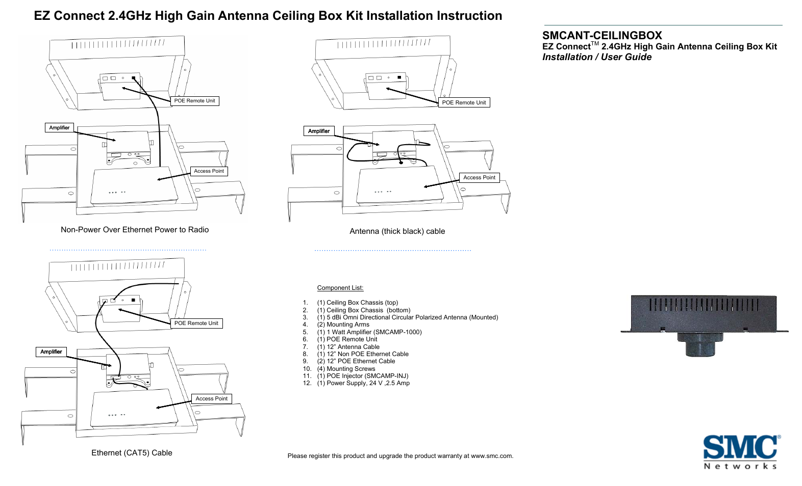 SMC Networks EZ Connect Antenna Ceiling Box Kit User Manual | 2 pages