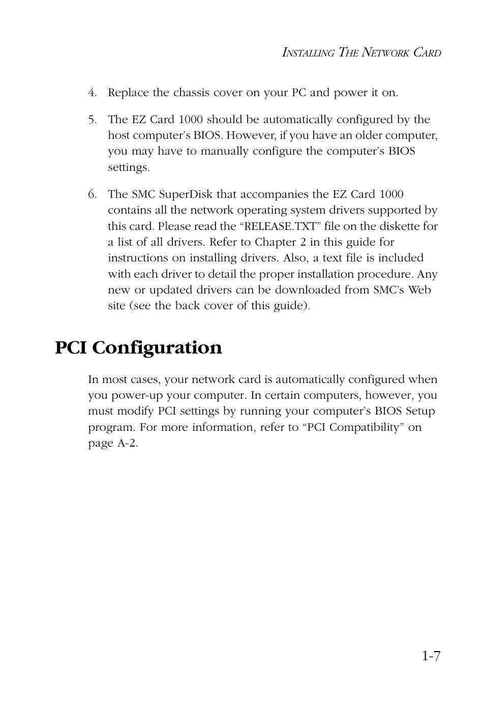 Pci configuration, Pci configuration -7 | SMC Networks SMC9462TX User Manual | Page 17 / 62