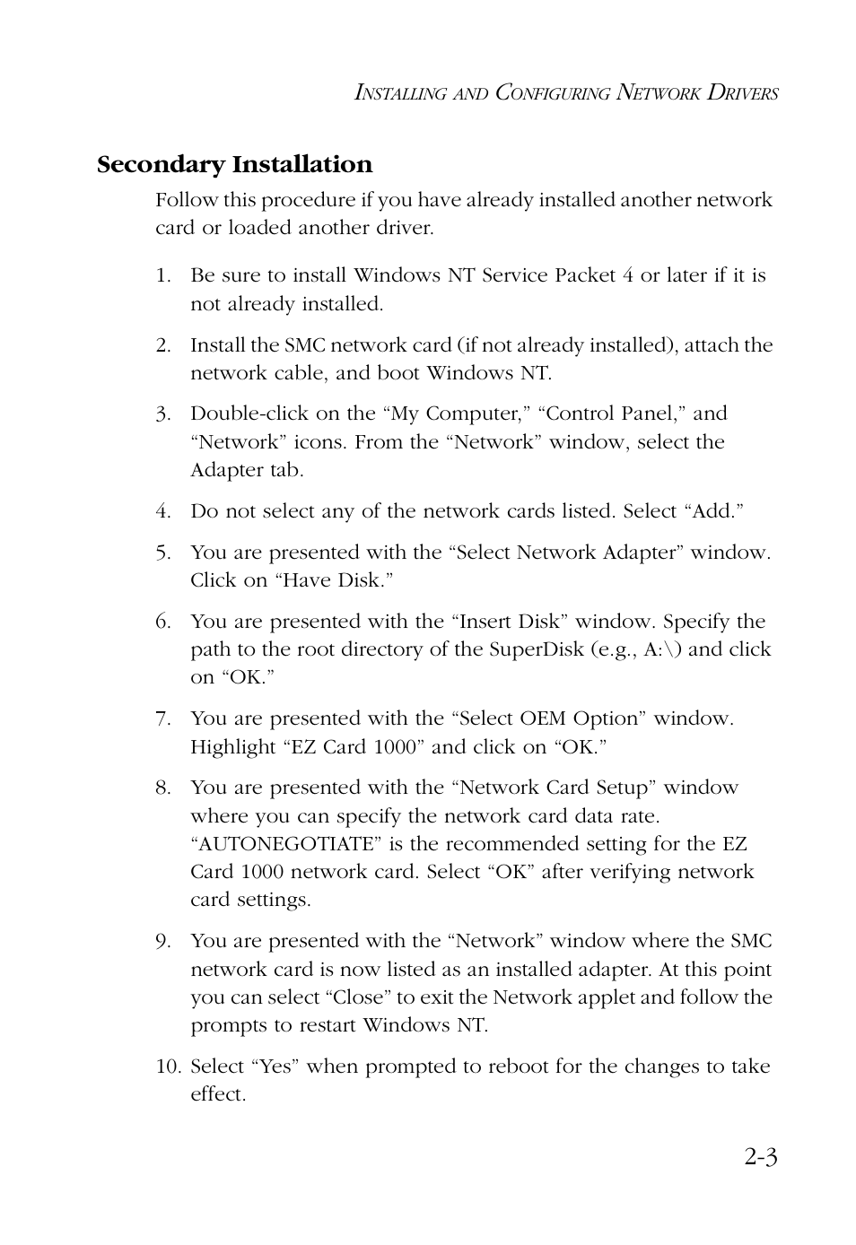 Secondary installation, Secondary installation -3, 3 secondary installation | SMC Networks SMC9462TX User Manual | Page 23 / 62